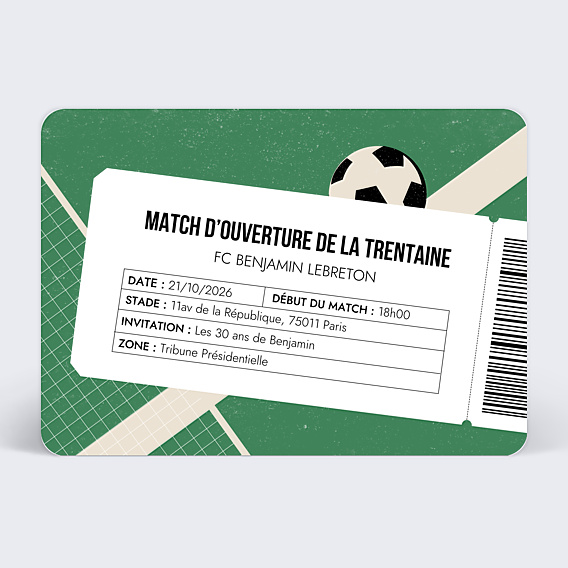 Invitation Anniversaire Adulte Billet de Foot