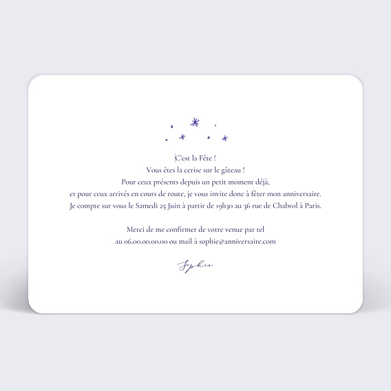 Invitation anniversaire Étoiles Bleues Verso