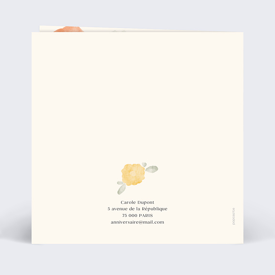 Invitation anniversaire Jardin aquarelle Verso