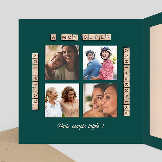 Invitation anniversaire Scrabble Intérieur Gauche