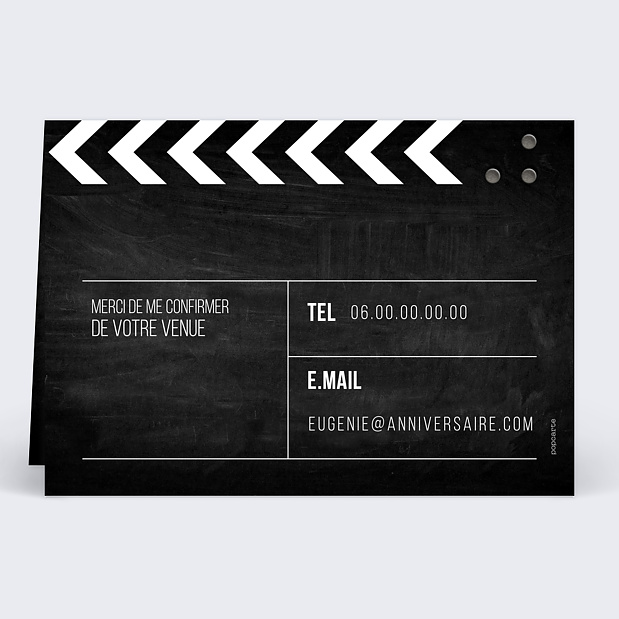 Invitation Anniversaire Clap Tournage Verso