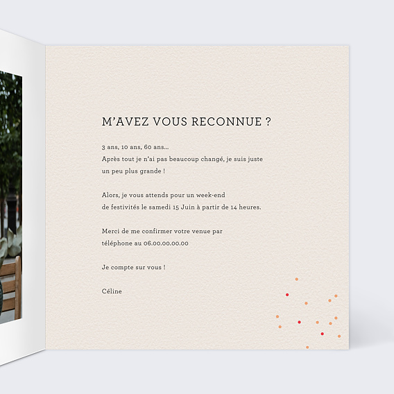 Invitation anniversaire Même caractère Intérieur Droit