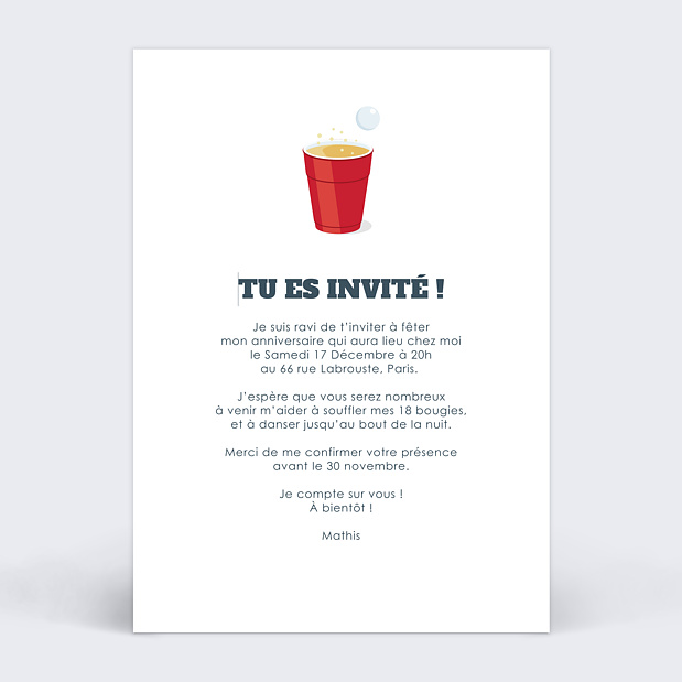Invitation Anniversaire Adulte Beer Pong Verso