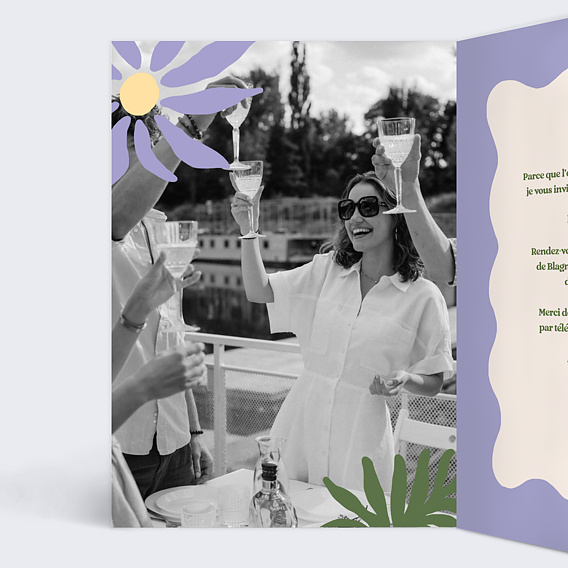 Invitation anniversaire Fleurs Modernes Intérieur Gauche