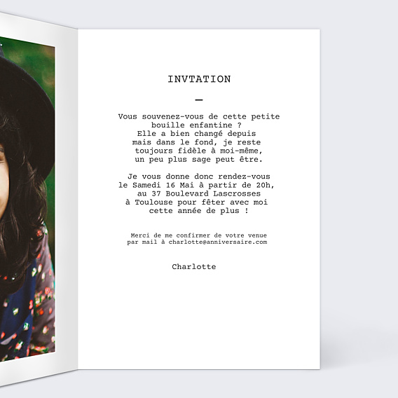 Invitation Anniversaire Adulte Polaroïd Simple 4 faces