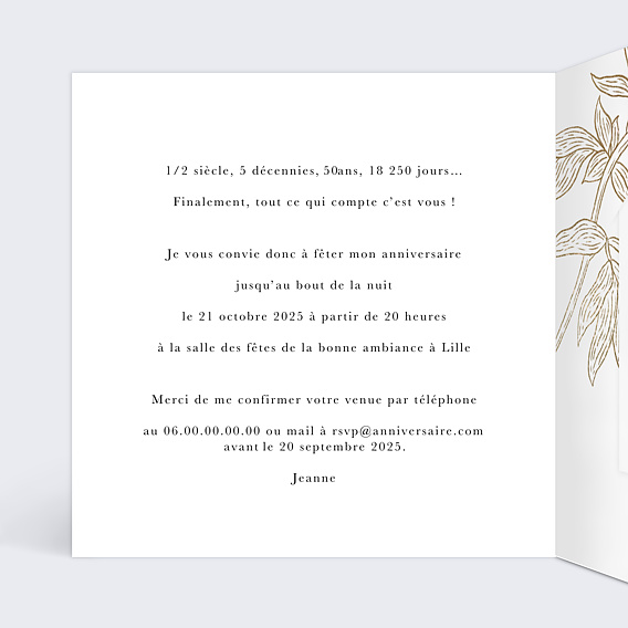 Invitation anniversaire Âge fleuri avec graines Intérieur Gauche