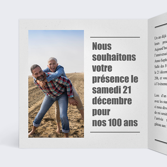 Invitation anniversaire Carte Journal Multianniversaire Intérieur Gauche
