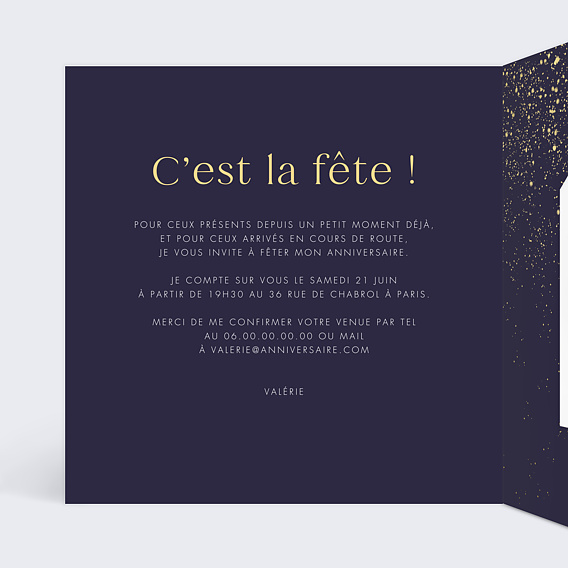 Invitation anniversaire Pluie de fête avec graines Intérieur Gauche