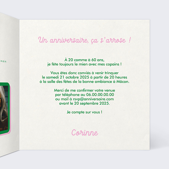 Invitation anniversaire Année d'Expérience Intérieur Droit