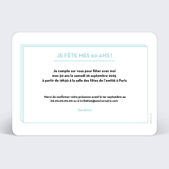 Invitation anniversaire Double Filet Verso
