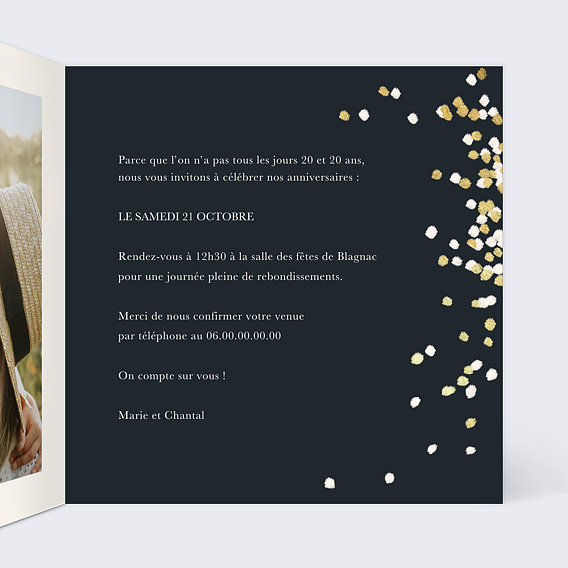 Invitation anniversaire Double milestones Intérieur Droit