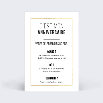 Invitation Anniversaire Filet D Or Popcarte