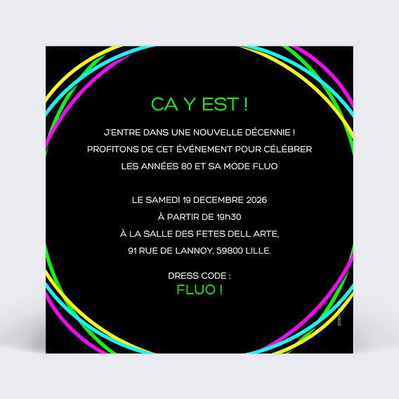 Invitation Anniversaire Adulte Fluo