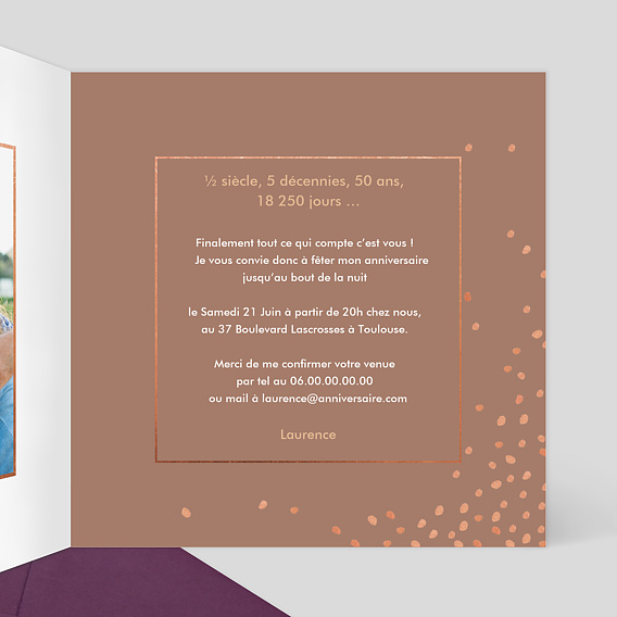Invitation anniversaire Champagne Confettis Intérieur Droit