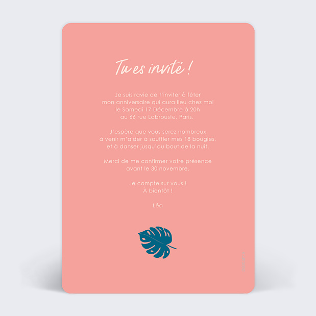 Invitation Anniversaire Adulte Aloha Verso