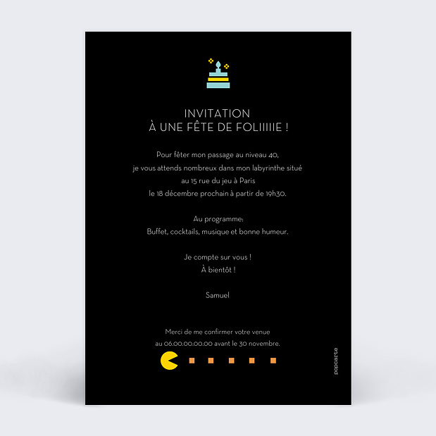 Invitation Anniversaire Adulte Jeu d'Arcade Verso