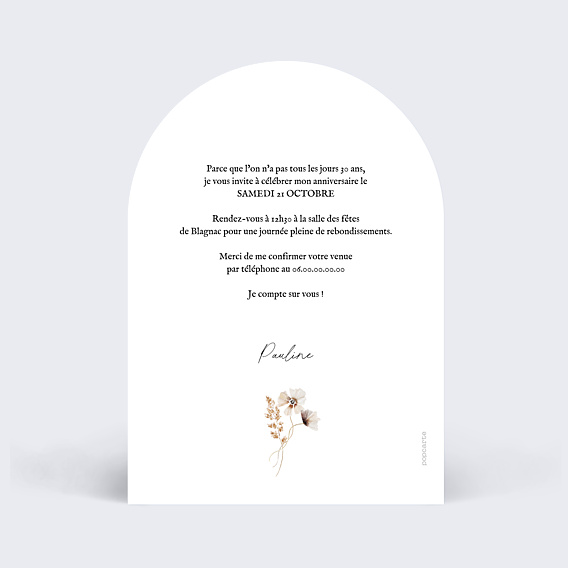 Invitation Anniversaire Adulte Couronne de fleurs sauvages