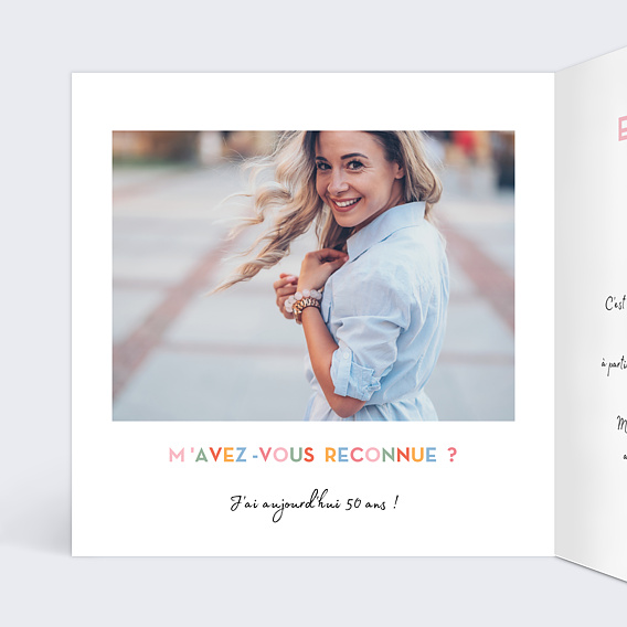 Invitation anniversaire Devinette Colorée Intérieur Gauche