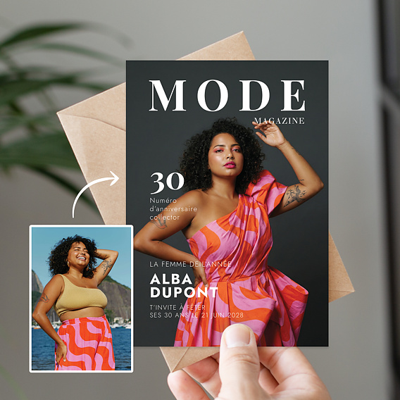 Invitation Anniversaire Adulte Portrait magazine