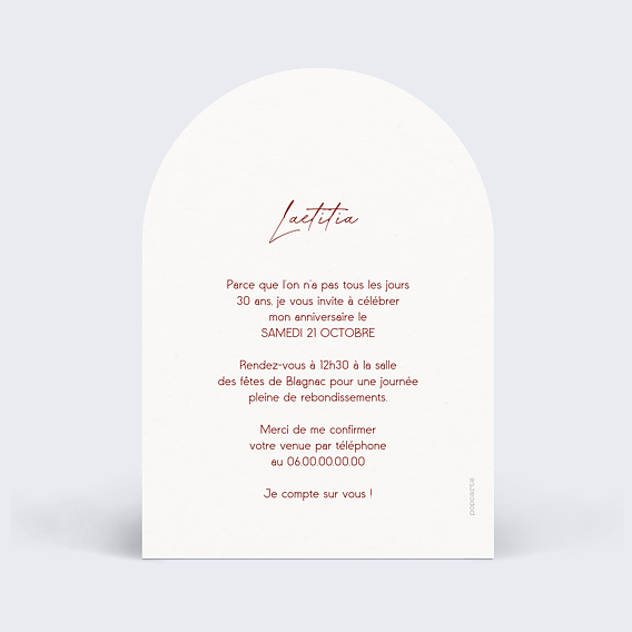 Invitation anniversaire Cadre noué Verso