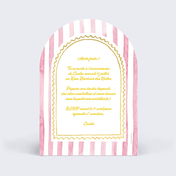Invitation anniversaire Tropical Gold Verso