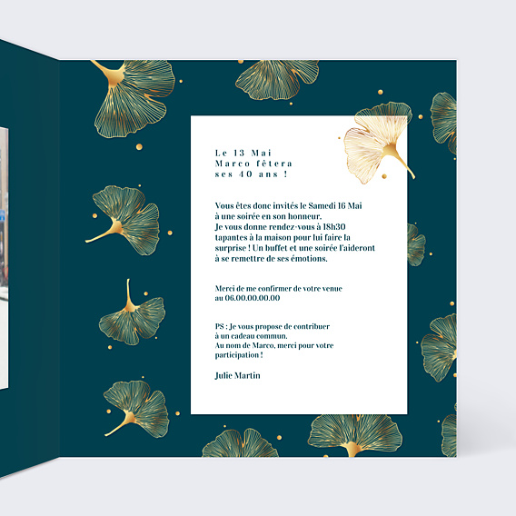 Invitation Anniversaire Adulte Délicats Ginkgos