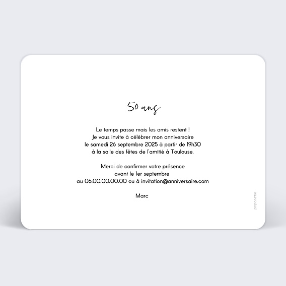 Invitation anniversaire Charme Classique Verso