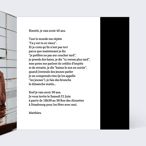 Invitation anniversaire Bref Intérieur Droit