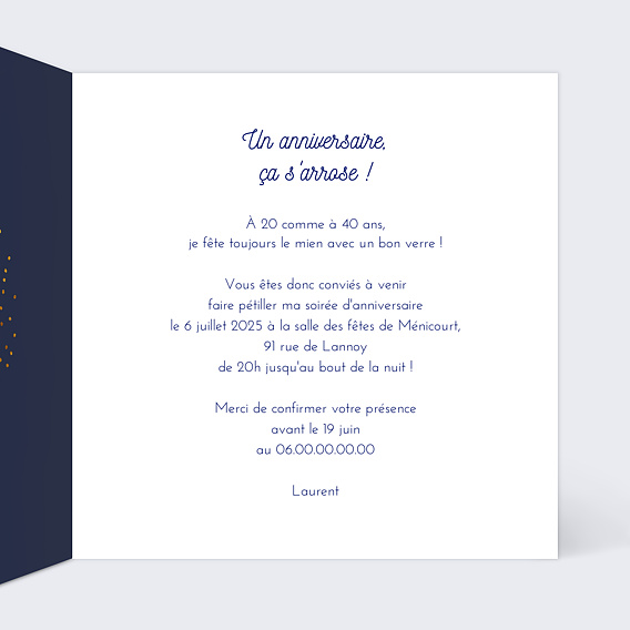 Invitation anniversaire Bulles Ocre Intérieur Droit
