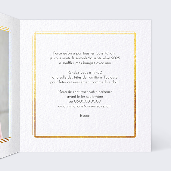 Invitation anniversaire Esprit Gatsby Intérieur Droit
