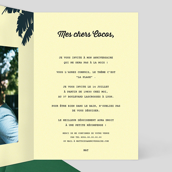 Invitation anniversaire Hawai Intérieur Droit