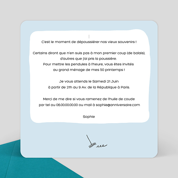 Invitation anniversaire Balais Verso
