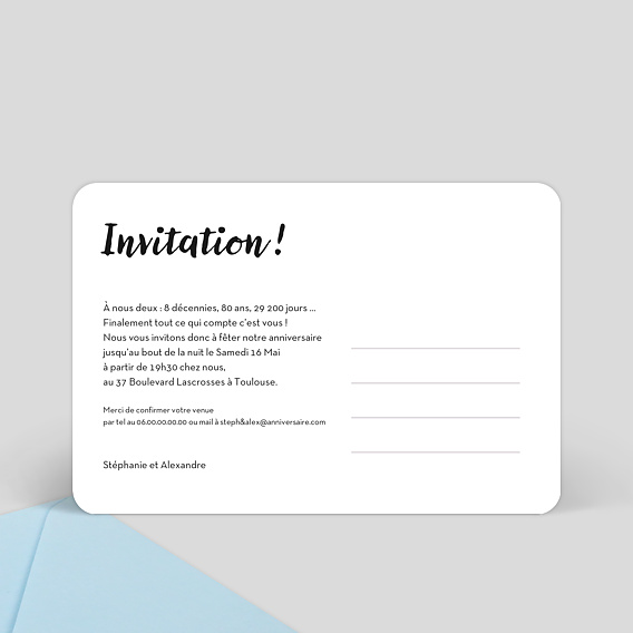 Invitation anniversaire Cadre Blanc avec Cœur Verso