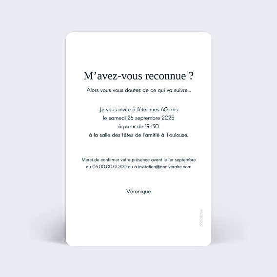 Invitation anniversaire Typographie Bleu Verso