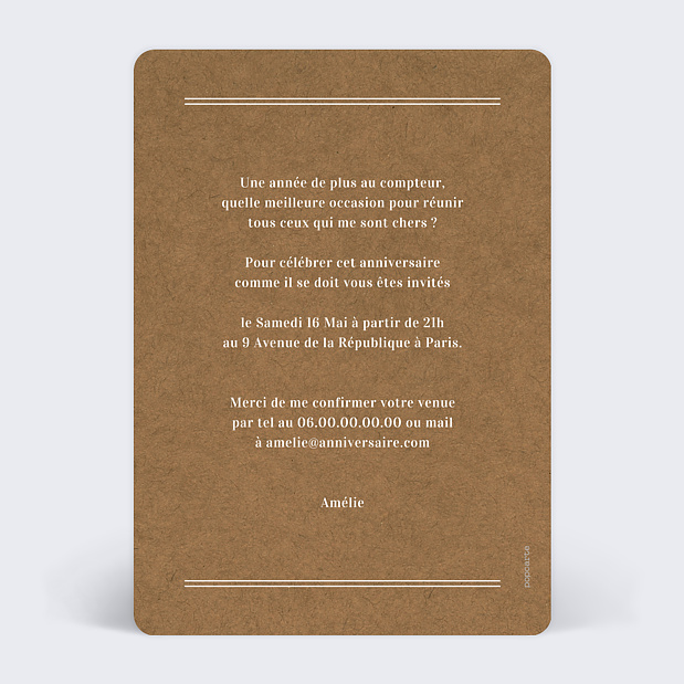 Invitation Anniversaire Bohème Verso