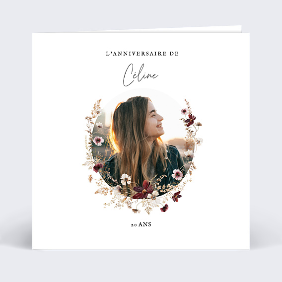 Invitation anniversaire Couronne de fleurs graines