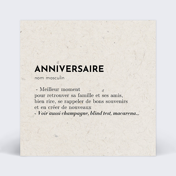 Invitation anniversaire Dictionnaire