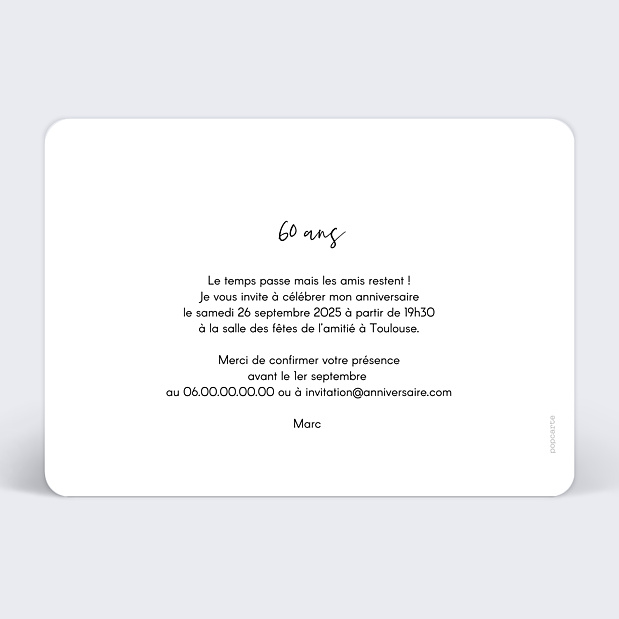 Invitation Anniversaire Charme Classique Verso