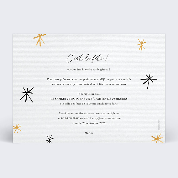Invitation anniversaire Jolie Surprise Verso