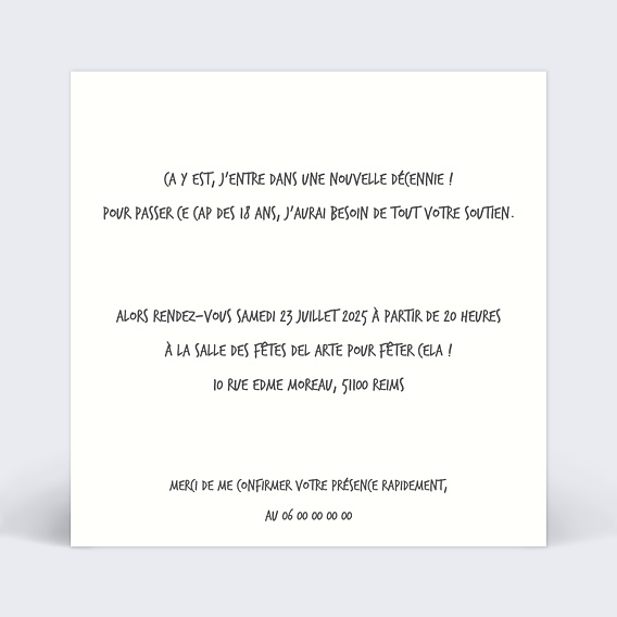 Invitation anniversaire Champaaagne Verso