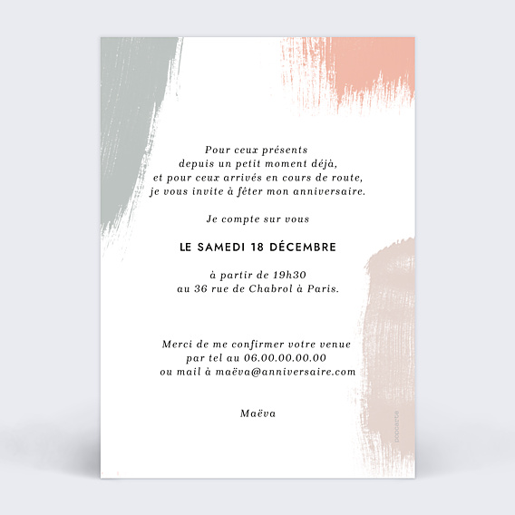 Invitation Anniversaire Adulte Traits de peinture
