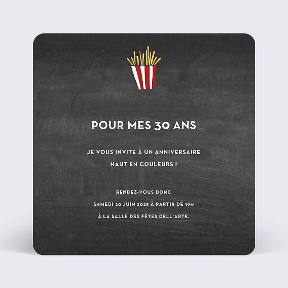 Invitation anniversaire Burger Party Verso