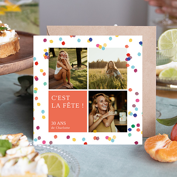 Invitation Anniversaire Adulte Confettis Photo