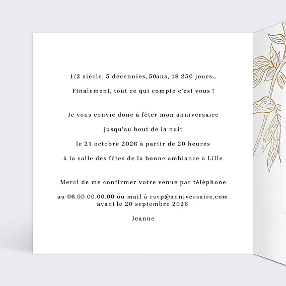 Invitation Anniversaire Adulte Âge fleuri avec graines