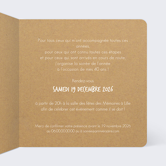 Invitation Anniversaire Adulte Etapes de vie kraft