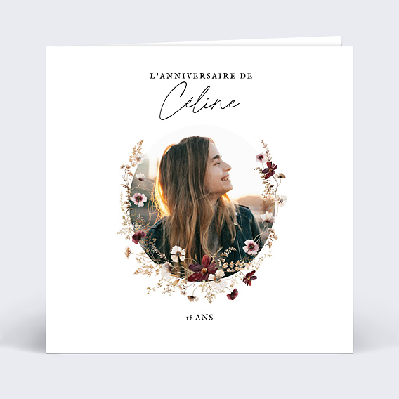 Invitation anniversaire Couronne de fleurs graines