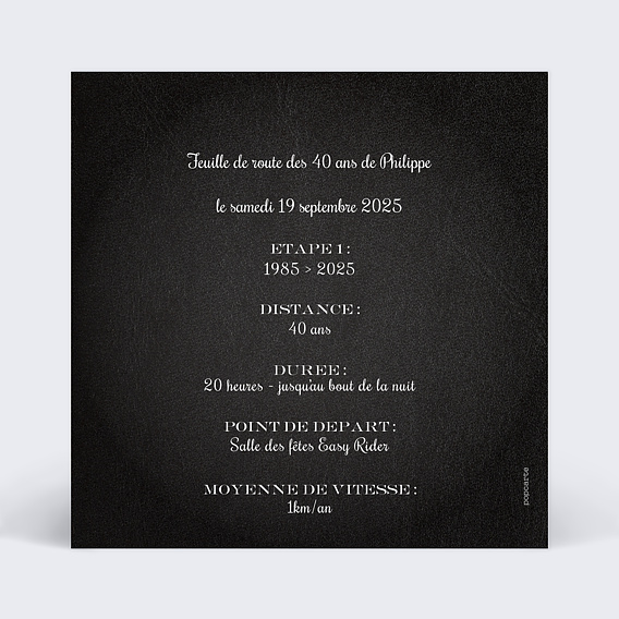 Invitation anniversaire Casque de moto Verso