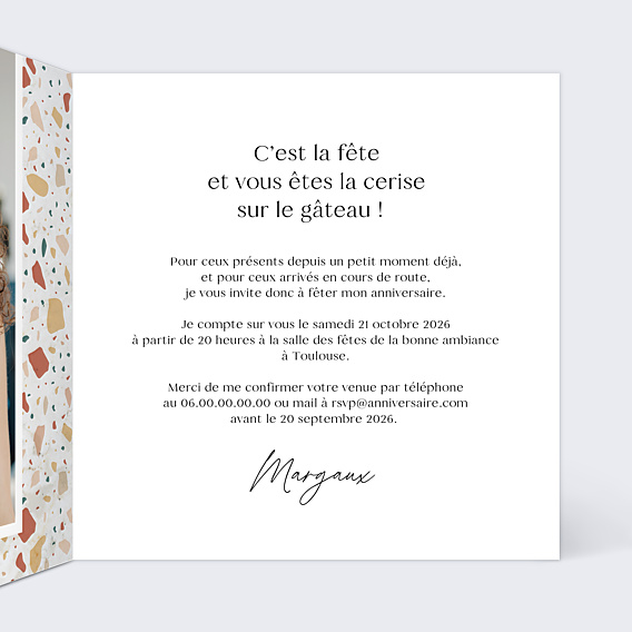 Invitation Anniversaire Adulte Terrazzo