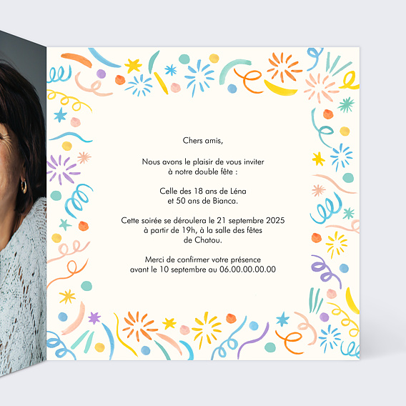 Invitation anniversaire Duo Intérieur Droit