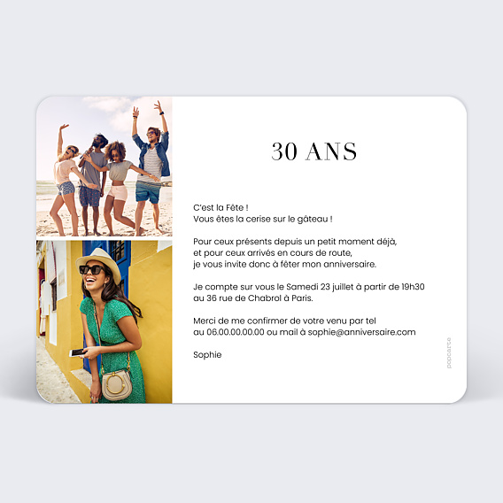 Invitation anniversaire Vertical Verso